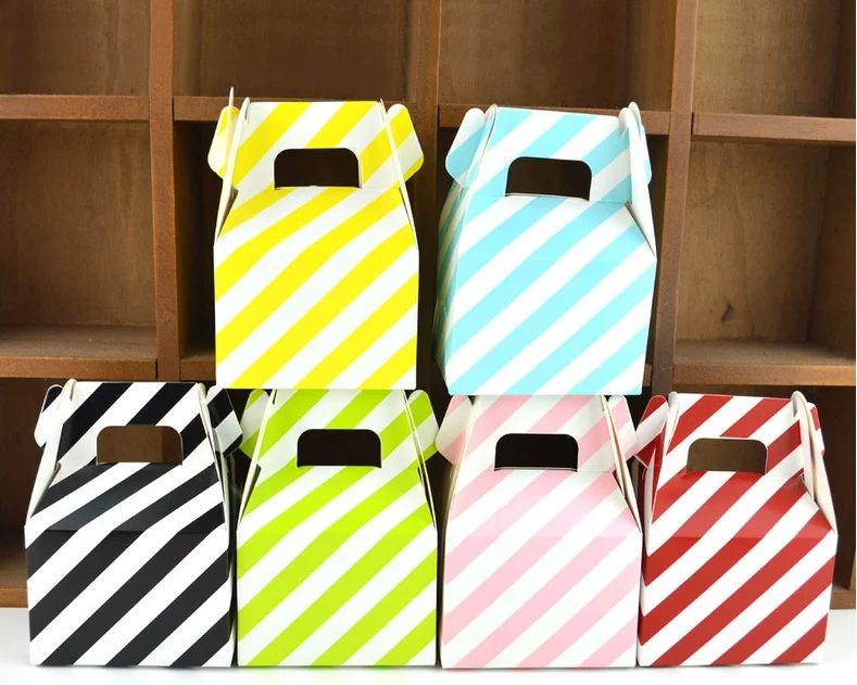 7*5*10cm Stripe Kraft Paper Handle Box Candy Box Wedding Party Gift Bags Baby Show Boxes 200pcs\lot Free shipping