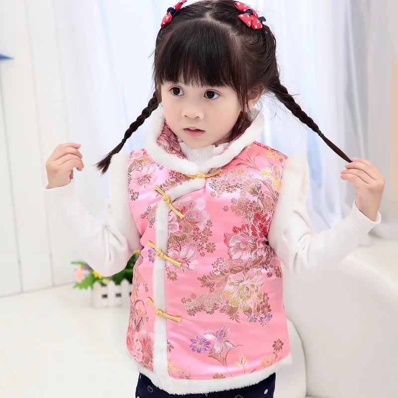 

Kid Girls Winter Autumn Chinese Style Waistcoats Children Sleeveless Jacket Clothe Outwear Baby Coat Vest