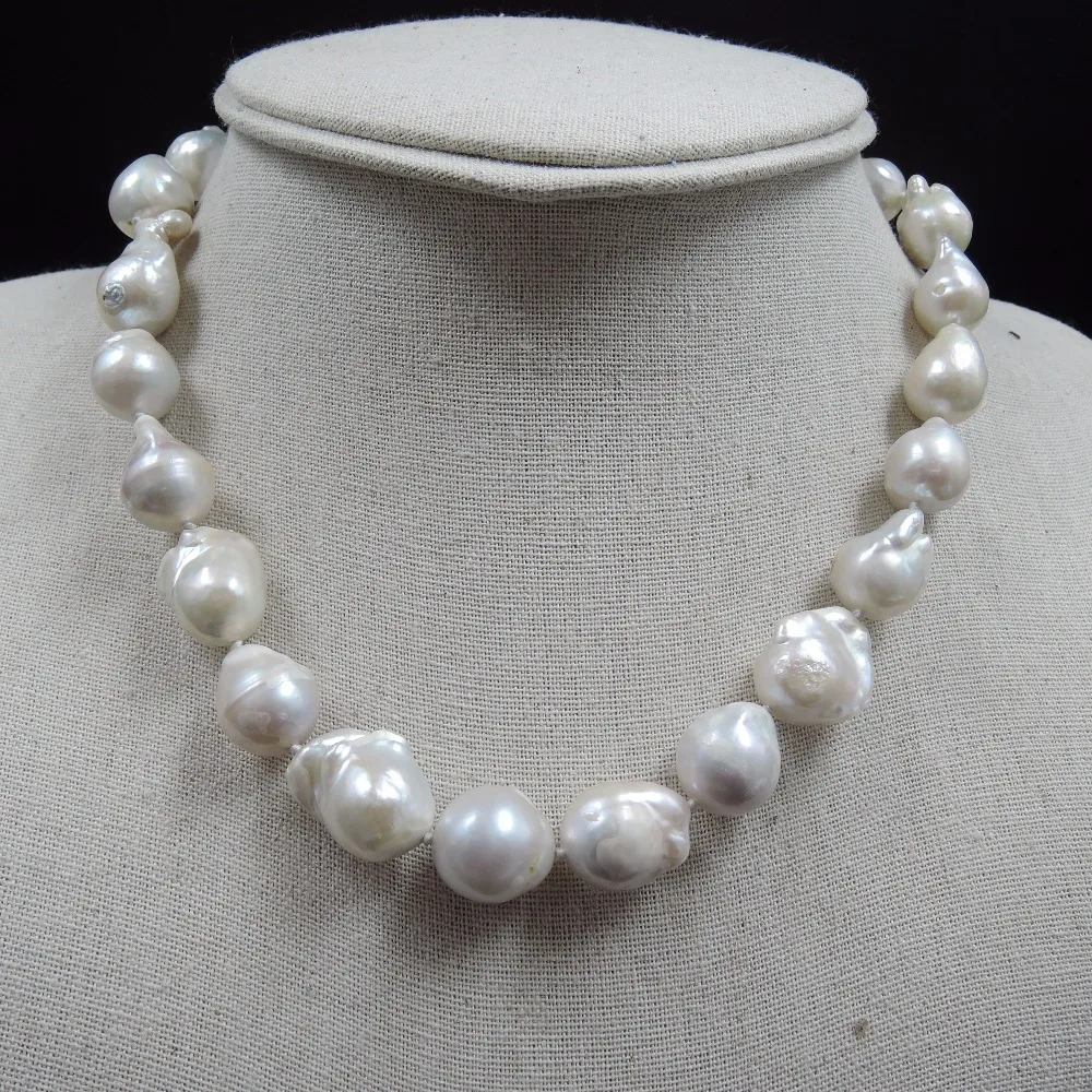 100% NATURE FRESHWATER Baroque PEARL NECKLACE-big pearls-nature colors