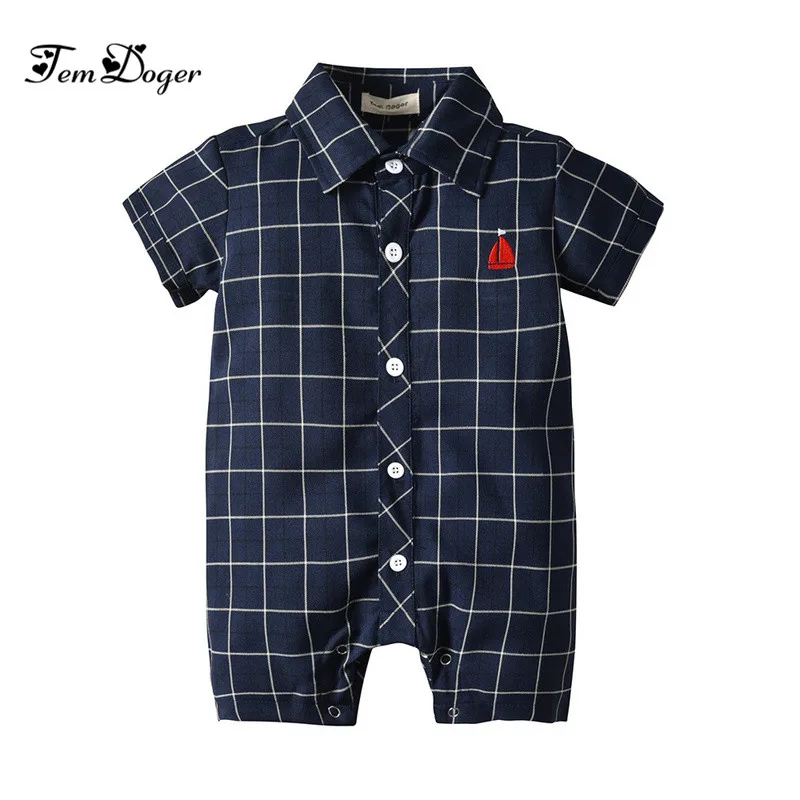 

Tem Doger Baby Rompers 2019 Infant Newborn Boy Jumpsuit Shorts Sleeve Gentleman Clothes Plaid Prints for Bebes Boys Playsuit