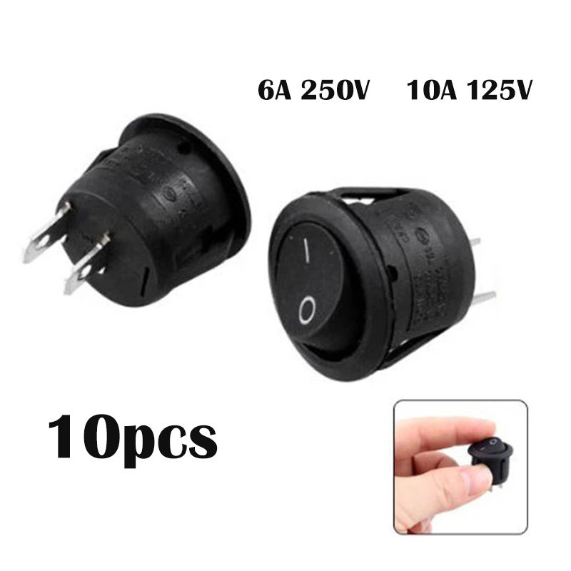 JX-LCLYL 10pcs AC 6A 250V 10A 125V On Off Snap in SPST Car Boat Round Dot Rocker Switch