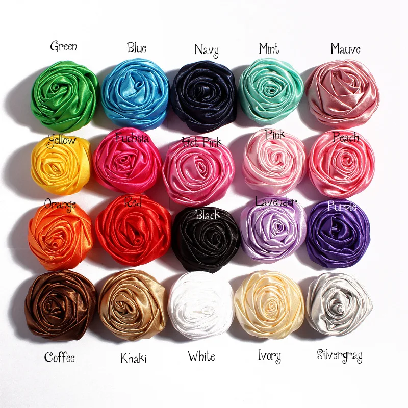 

100Pc/lot 2" Rolled Rosettes Flowers,Satin Rosettes,Satin rose flowers for Girls Hair Accessories