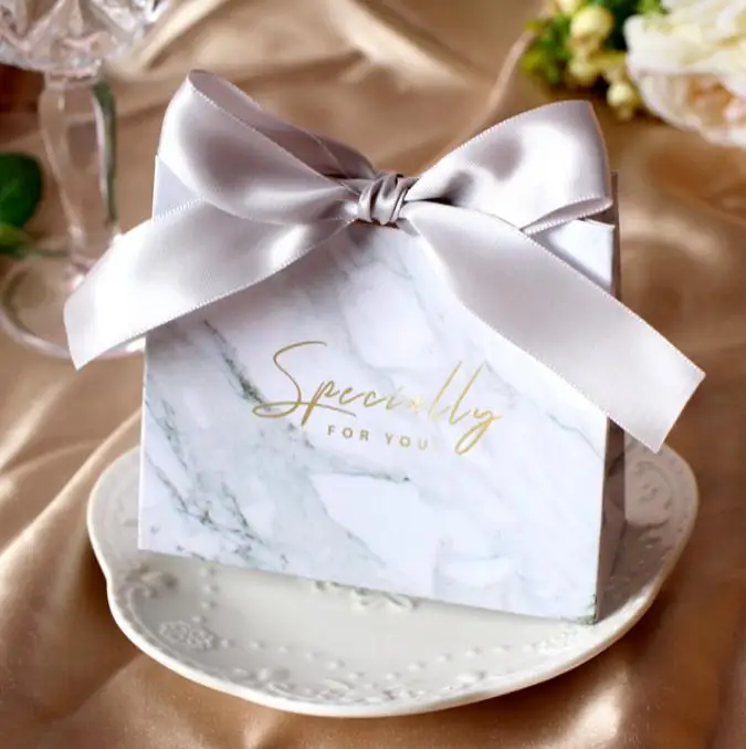 400pcs marble bronzing paper gift boxes bridal shower wedding candy bags with ribbon SN862