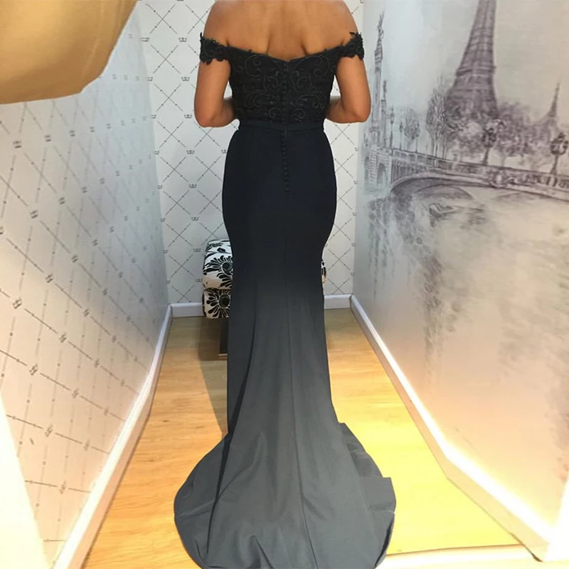 Black Mermaid Style Evening Dress Appliques Beading Formal Party Dress Off Shoulder Robe De Soiree Women Formal Party Dresses