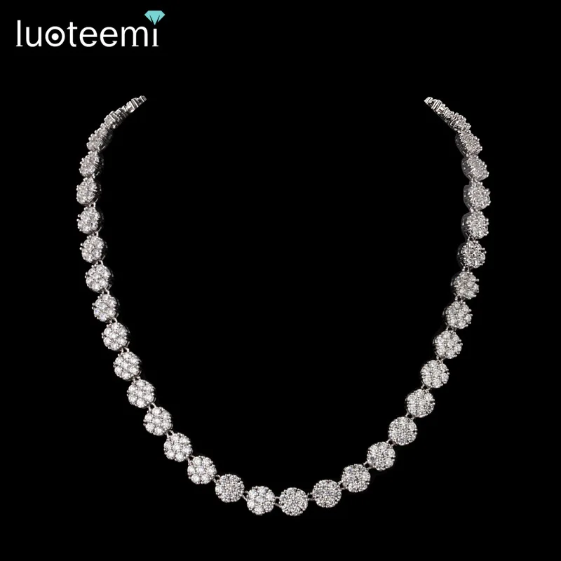 LUOTEEMI White Gold-Color AAA+ Cubic Zirconia Stone Earrings and Necklace for Wedding Bridal High Quality Jewelry Set