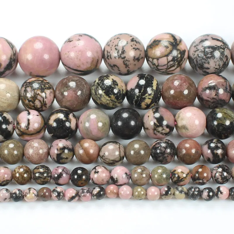 Natural Smooth Black Line Rhodonite 4-14mm Round Beads 15inch ,Wholesale For DIY Jewellery