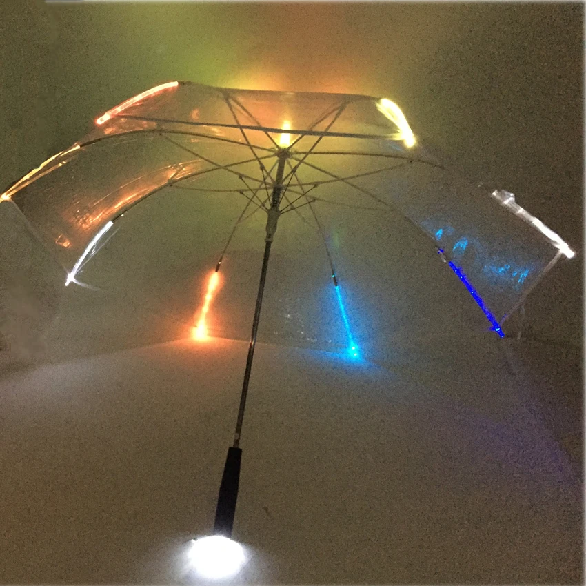 10PCs 7colors changing LED luminous transparent umbrella with flashlight function sunny and rainy umbrella,Umbrella length 80 cm