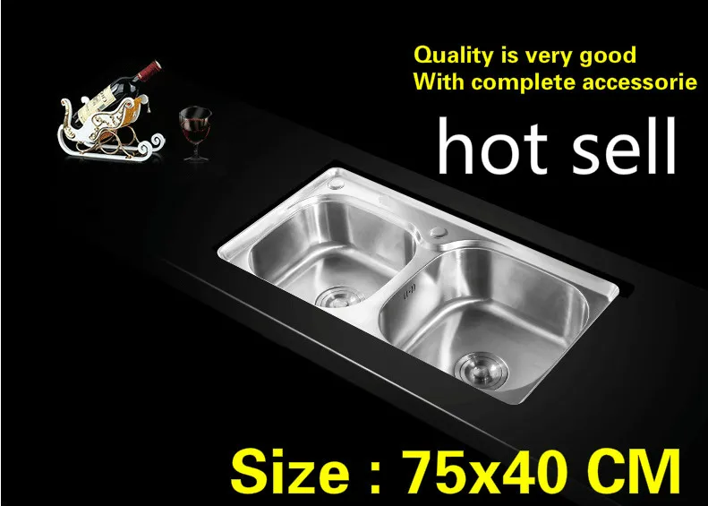 

Free shipping Household kitchen sink double groove sink do the dishes food grade304 stainless steel hot sell 75x40 CM