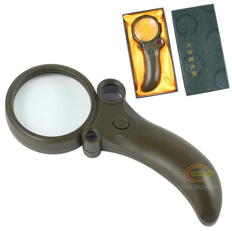 2.5X 25X 55X Army Green Gift Handheld Reading Magnifier Office Magnifying Glass with Handle for Old Man Children Insect Viewer