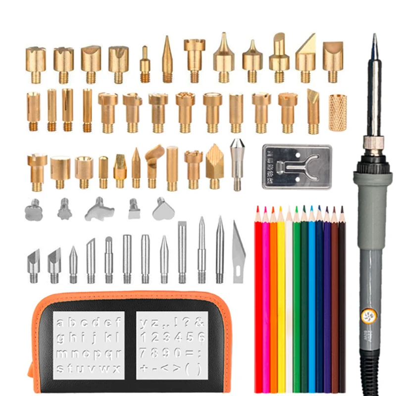 60W Soldering Iron 71PC/Set Wood Embossing Burning Kit Adjustable Carving Pyrography Tool Soldering Welding Tip Kit EU UK US