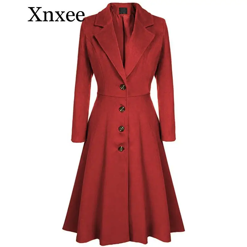 

Xnxee Women Elegant Blends Warm Blends Long Winter Coat Turn-down Collar Single Breasted Coats Women Office Work Swing Blend