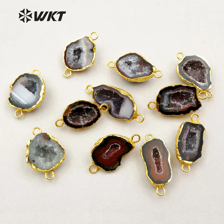 

WT-C216 WKT Wholesale natural geode pendants High-quality connectors geode charm for fashion jewelry making
