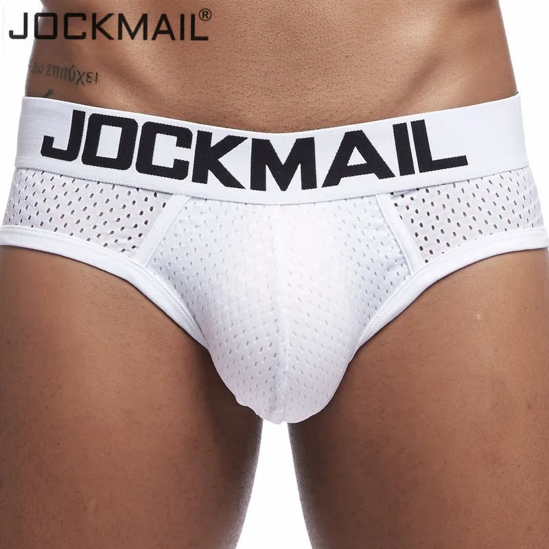 JOCKMAIL 2019 New Mesh Men Underwear Sexy Men Briefs Breathable Low waist Mens Slip Cueca Gay Male Panties Underpants men Shorts