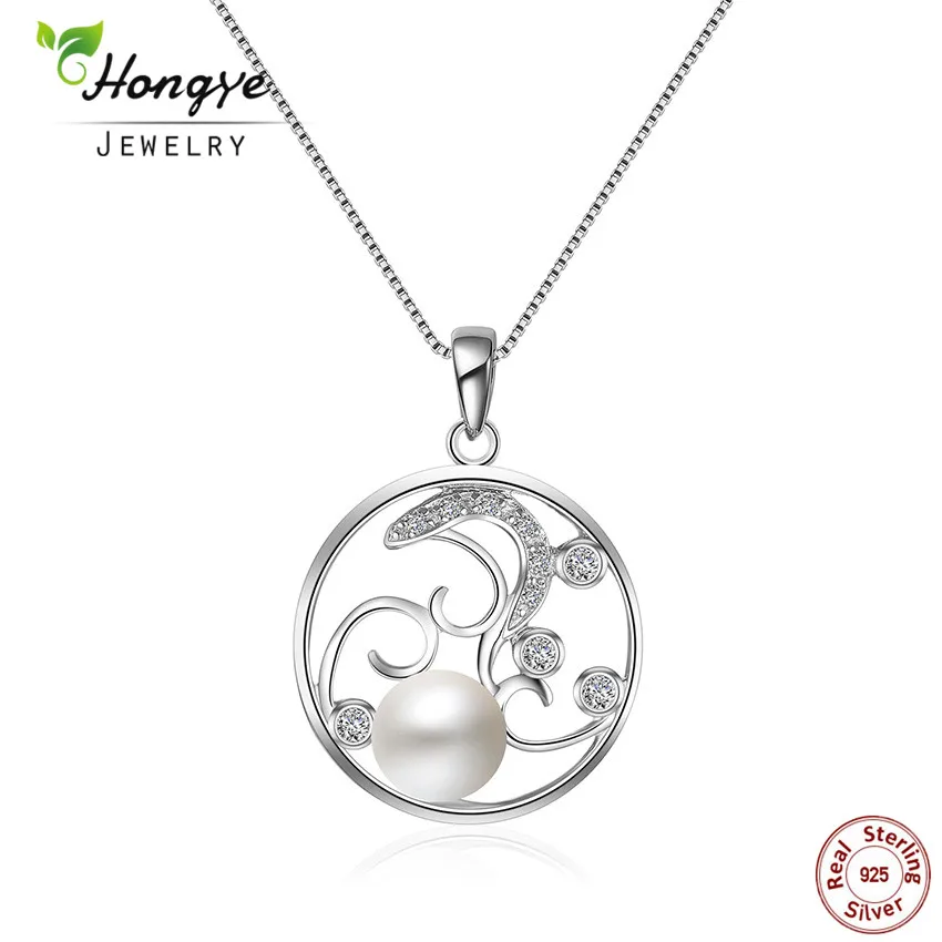 

Hongye Real Natural Freshwater Pearls Necklace & Pendants 925 Sterling Silver 7-8mm Circle Hollow Out Pearl Jewelry for Women