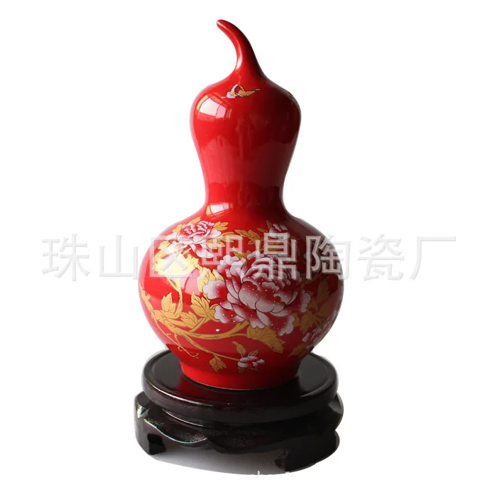 China Jingdezhen Ceramic Arts & Crafts Lucky Gourd furnishings festive red ornaments factory wholesale high-end