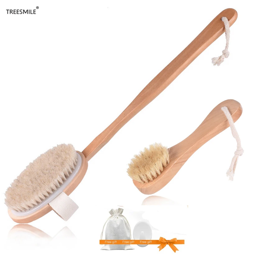 TREESMILE Natural Bristle Bath Brush Exfoliating Lymphatic Body Massage Dry Brush Wooden Oval Health & Beauty Shower Brush D40