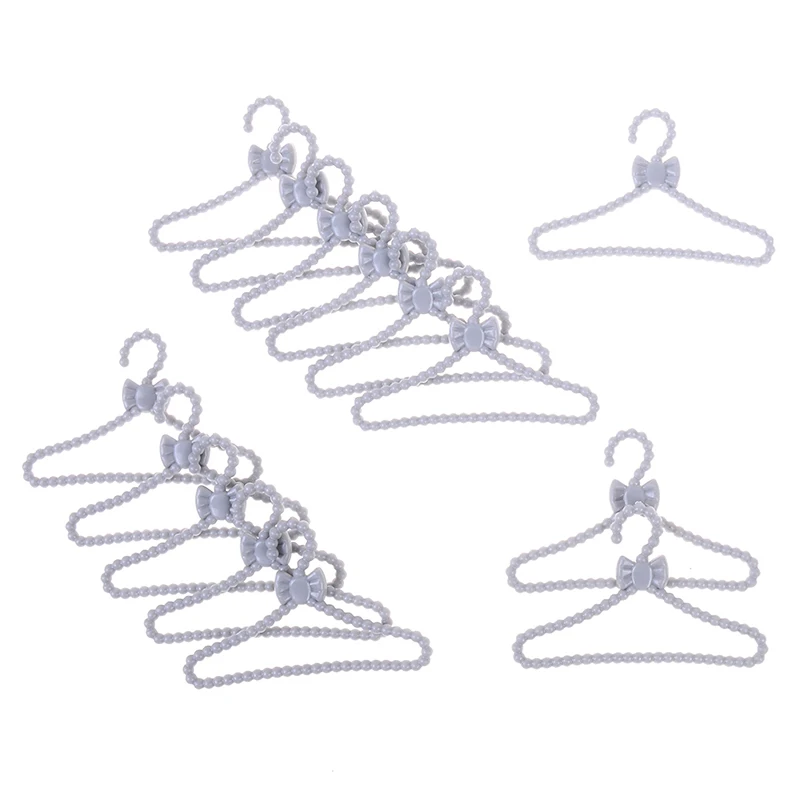 20 Pcs 1/6 Mini Silver Gray Hangers Bowknot Design Dollhouse Dress Clothes DIY Accessories For Doll Girls\' Gift Toy