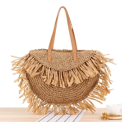 New semi-circular tassel one-shoulder straw bag spike spike paper woven bag travel holiday beach bag fashion handbag