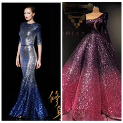 LASUI 13 colors 5 yards=1 lot 3MM encryption brilliant Gradient sequins mesh lace fabric Evening dress  Party dress fabric W0041