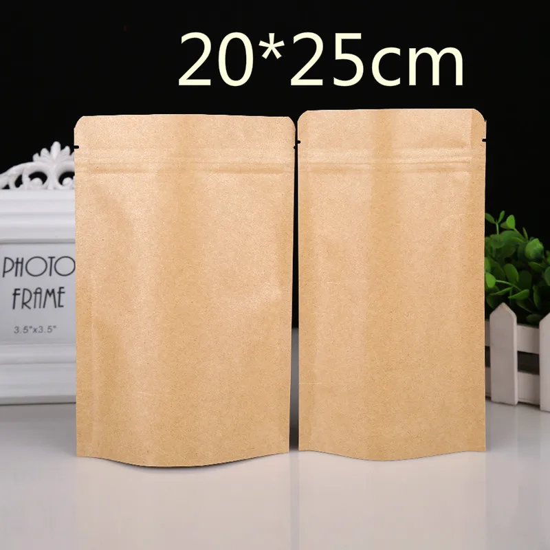 

Wholesale 7.9''x9.8'' (20x25cm) Zipper Top Kraft Paper Aluminum Foil Food Sugar Tea Storage Doypack Pouch Zip Lock Stand Up Bags