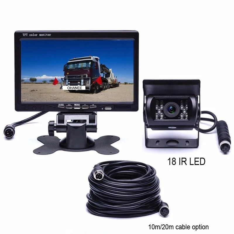 

OHANEE DC 12V-24V 7"TFT LCD Car Monitor Display + 4 Pin IR Night Vision Rear View Camera for Bus Truck RV Caravan Trailers