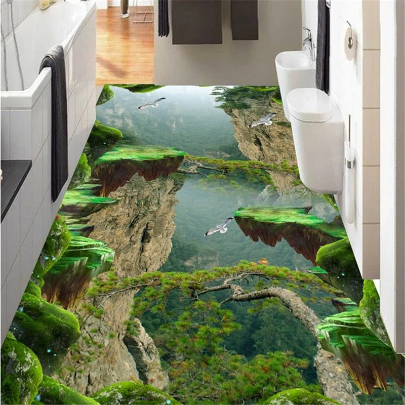 beibehang Decorative floor painting Custom 3d stereoscopic vinyl flooring waterproof 3d floor Forest, Valley flooring wallpaper