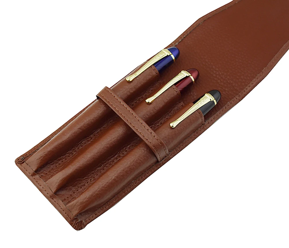 Leather Pencil Case Washed Cowhide Pen Case / Bag for 3 Pens , Coffee Pen Holder / Pouch High Quality for Men & Women