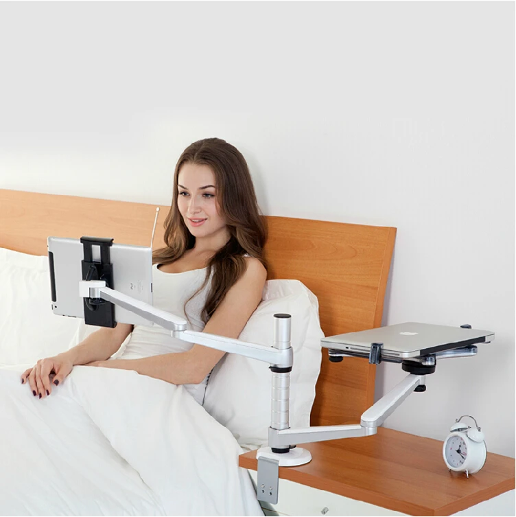OA-9X Desktop Full Motion Dual Arm Laptop+Tablet PC Stand Rotate Holder For Notebook 10-15 inch and All Tablet PC 7-10 inch - Image 5