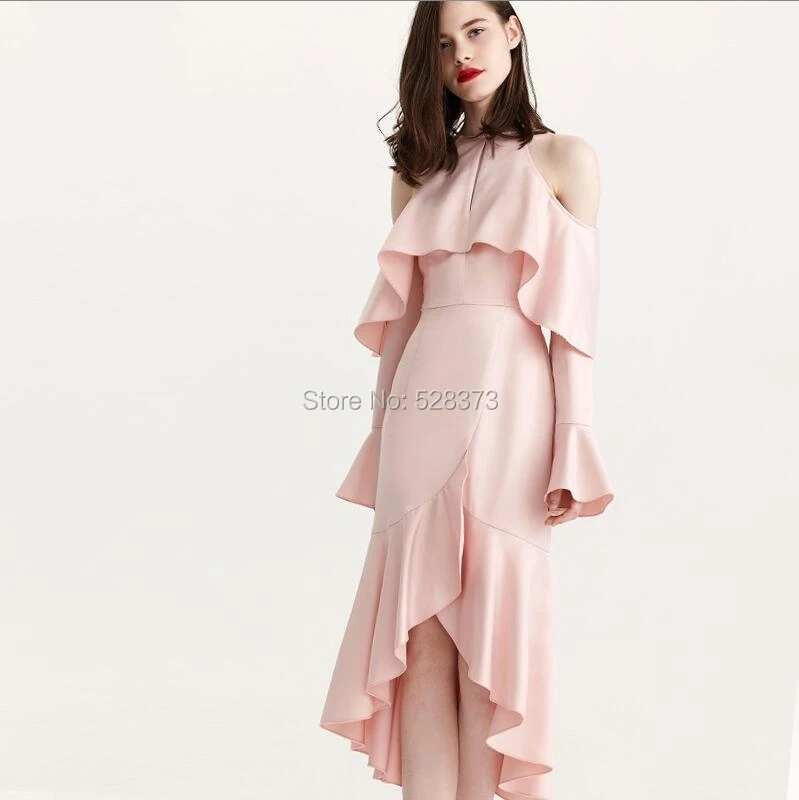 YNQNFS ED41 Robe De Soiree Vestidos Real Pictures Off Shoulder Long Sleeves Ruffles Party Bridesmaid High Low Dress Elegant