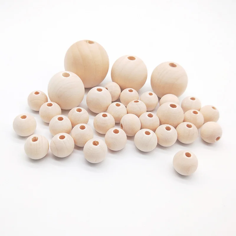 Pick-Cuentas de madera de bola Natural de 8-30mm, espaciador de madera respetuoso con el medio ambiente, pulsera de dijes DIY, accesorios para hacer