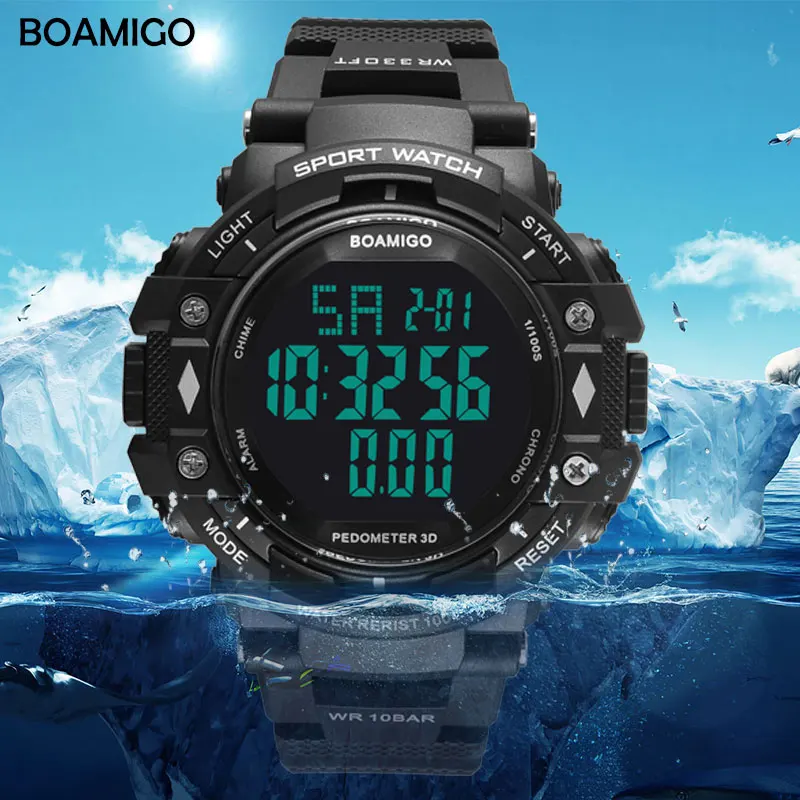 100m water resistant men sports watches BOAMIGO brand pedometer calories LED digital watches swimming wristwatches reloj hombre