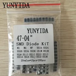 200pcs/lot SMD diode Assorted Kit 20value*10PCS  contains SS110 SS220 SS210 SS310 SS510 SS16 SS26 SS34 SS36 ES1J ES1D M7 M4 US1M