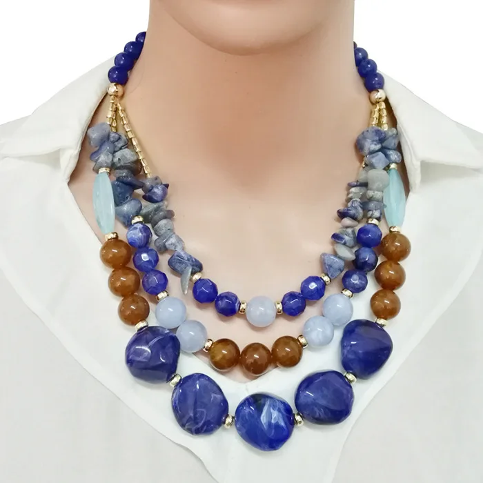 New Luxury Jewelry Multy Layer Necklace Boho Style Handmade Natural Stone  Beads Necklace Statement Knotted Bohemia Necklace Set