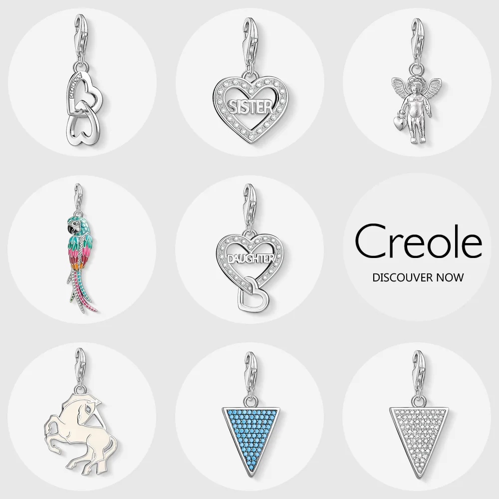 Link serca siostra córka anioł kolorowe papugi jednorożec trójkąt urok wisiorek, 2019 letnia biżuteria 925 Sterling Silver