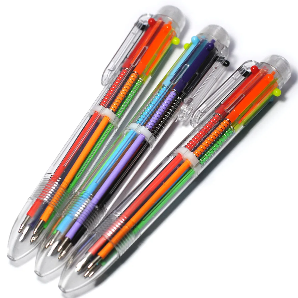 VITNAT-Canetas de plástico com modelos multicoloridos, 6 em 1, caneta esferográfica, caneta tipo push, papelaria, escola, ferramentas de escritório,