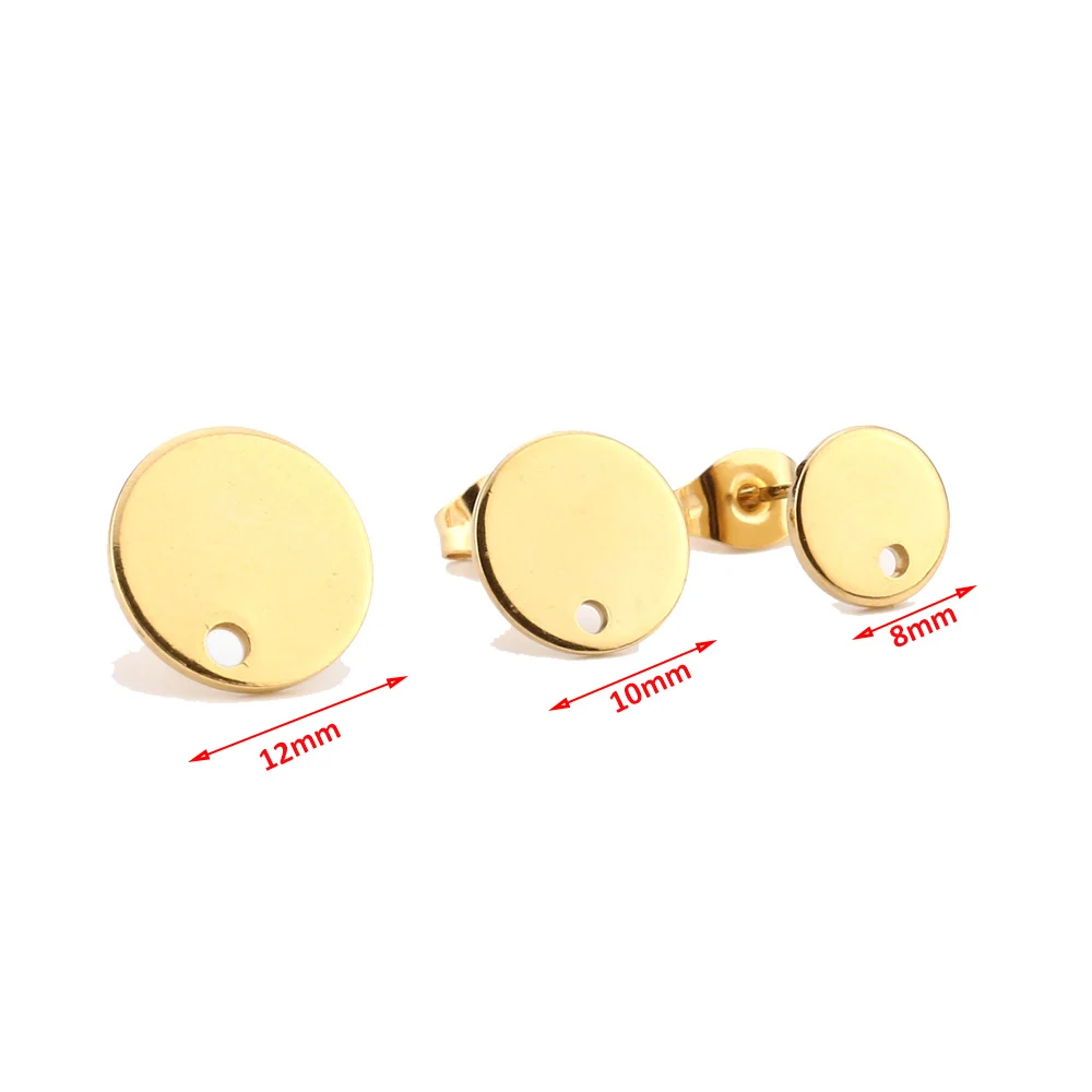 Gold Tone 13mm Stainless Steel Round Circle Stud Earring Post with Hole s Connector Findings for Dangle  Making