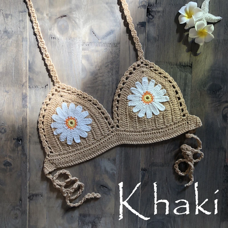 9 Color 2019 Sexy Bikini Top Women\'s Halter Neck Crop Top V Knit Crochet Cami Summer Fashion Bikini Lace Crochet Hollow Out Bra