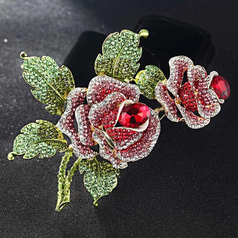 

zlxgirl Big Size Rose Flower Brooch for women wedding bridal Jewelry Perfect Rhinestone Crystal Pin Brooches nice Enamel brooch