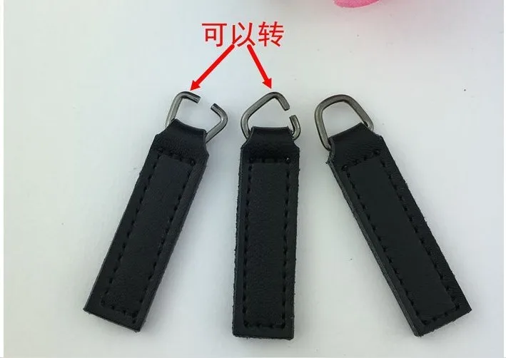 10pcs/lot 4.4*3.7cm black cowhide leather active zipper pullers for luggage bag men backpack craft zipper diy accessories1520