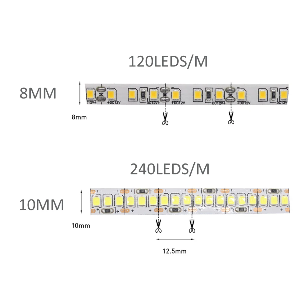 Bande lumineuse LED flexible, SMD 2835, 12V, 1m, 2m, 3m, 4m, 5m, 120LED, M, KampLED, M, Blanc chaud, Ruban, Décoration d'intérieur