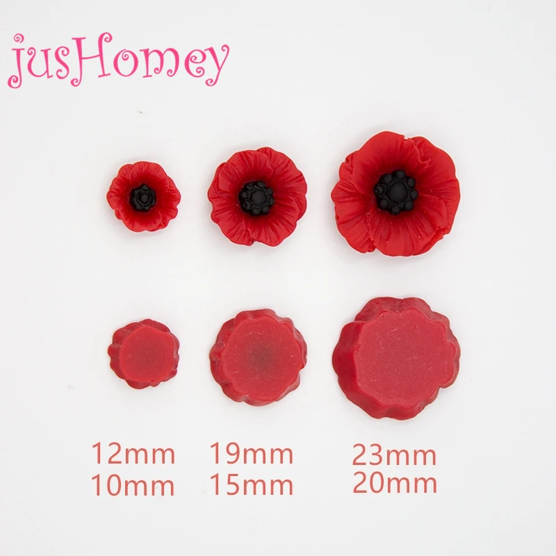 50pcs Chic Resin Poppy Flower Cabochon Flat Back Artificial Red Flower Beads Miniature Poppy Flower Jewelry Accessory Home Decor