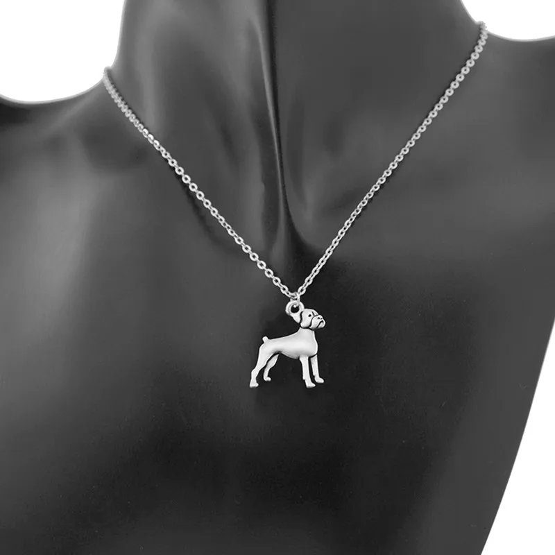 Vintage Silver Color Stainless Steel Long Chains Boxer Pendant Kolye Dog Charms Necklace For Women Men Jewelry Girls Gift 2018