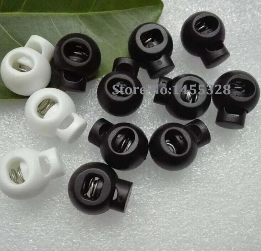 50pcs/lot black/white plastic round ball cord lock toggles plastic spring stoppers for 7mm bungee shock cord free shipping