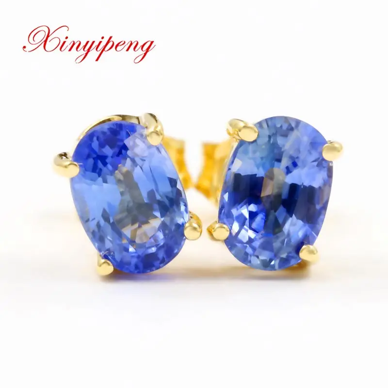 

Xin yi peng fine jewelry real 18k white gold 100% natural oval sapphire female stud earrings for women fine earrings AU750