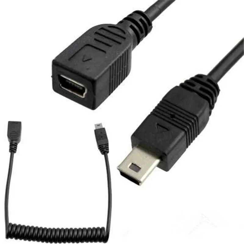 Mini USB2.0 5Pin Male to Female Extension Cable Spiral Coiled USB2.0 Mini 5Pin female jack to male plug extension Adapter cable