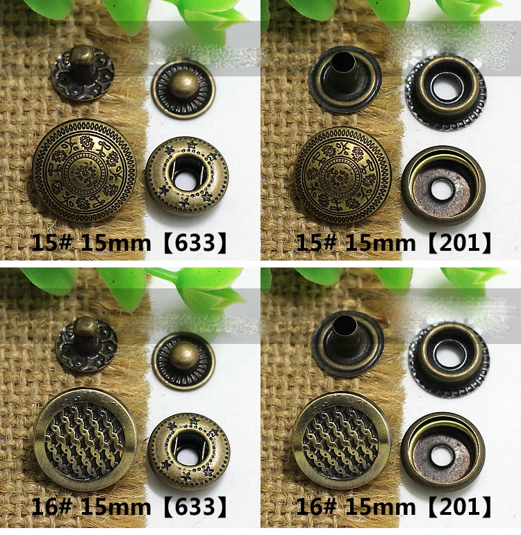 12 design 15mm vintage elegant  carved bronze color snaps metal decorative button for clothes leather craft sewing accessories