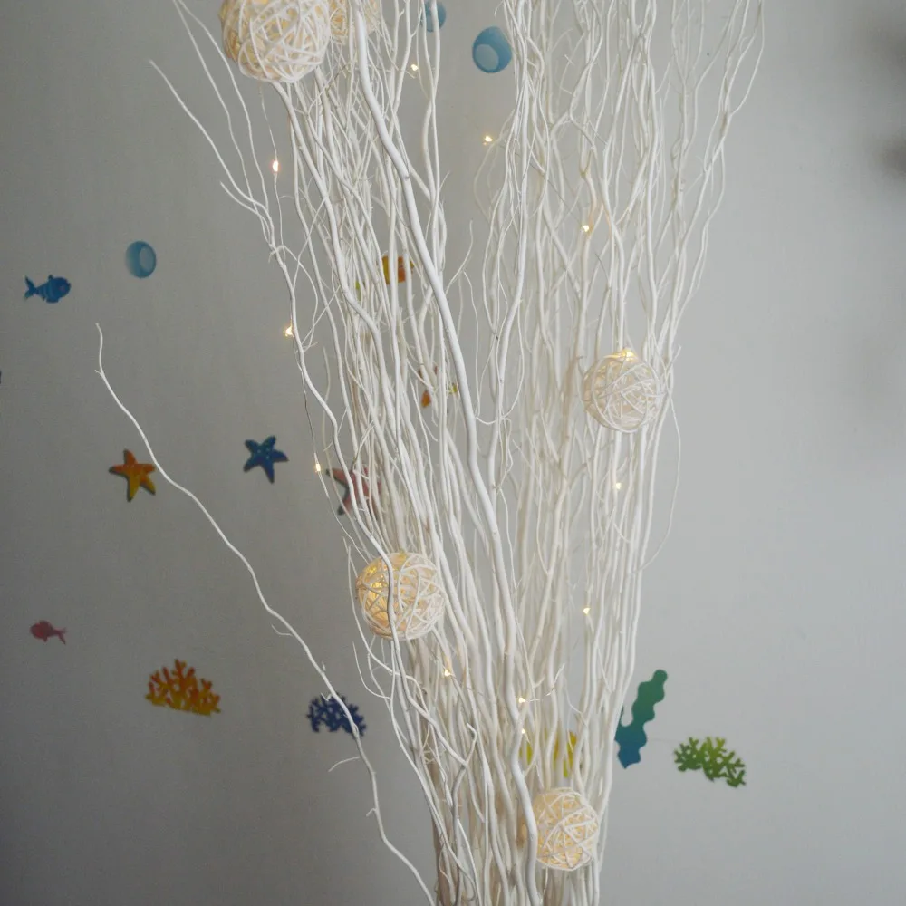 Copper Silver Wire String Lights with Battery Control, Handmade Rattan Ball, Xmas Decoration, Wedding Party, 6cm