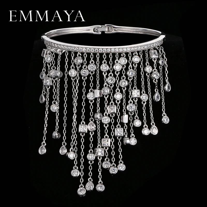 EMMAYA Luxury AAA Cz Tassel Bracelet Bangle Femme Charm Crystal Unique Hand Jewelry Wedding Party Decoration