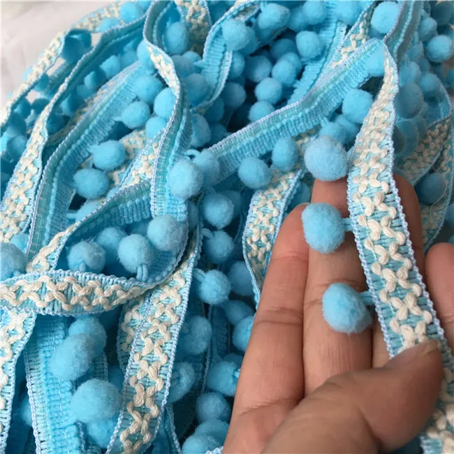 Newest 3yards 2.5cm Pink /white /Blue /Rose red ball pom pom ribbon tassel baby dolls cloth household pillow curtain lace Z766