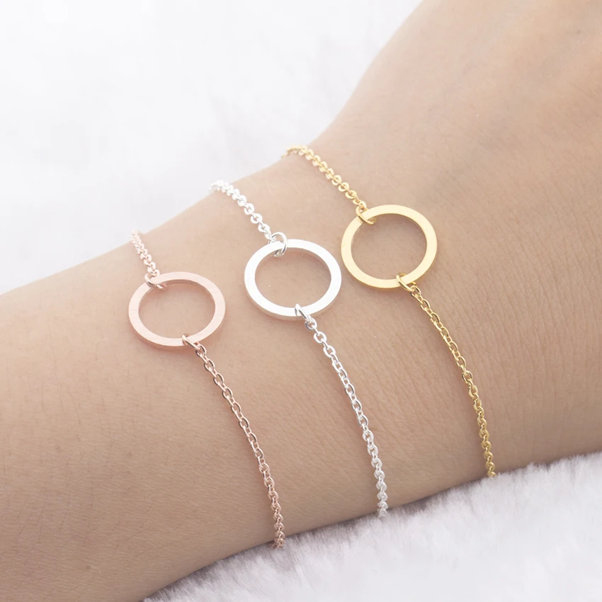 Vintage Round Circle Bracelets For Women Petite Circle Of Life Charm Bracelet Minimalist Karma Geometric Jewelry Pulseras Mujer